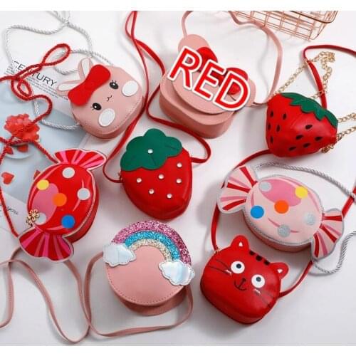 Lovely Childrens PU Leather Red Messenger Bag Cute Girls Cartoon Shoulder Bags Princess Accessories Mini Coin Purse Handbags