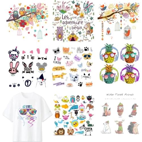 Cute Animal Unicorn Owl Fashion Iron On Patches Girl Thermo Stickers on Clothes Transfer DIY T-shirt Children Applique Print F