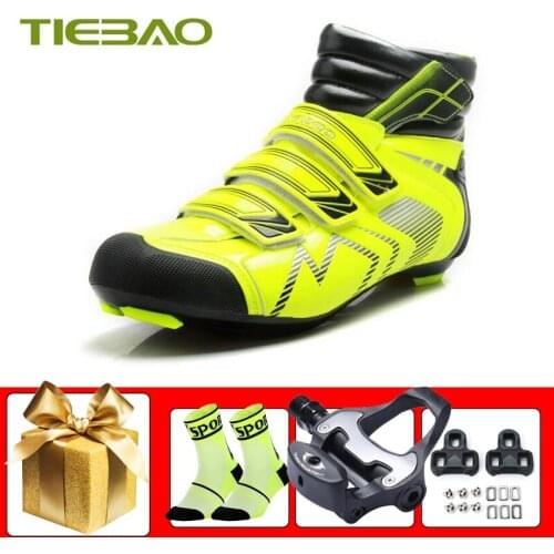 Tiebao Winter road bike shoes add pedals sapatilha ciclismo self-locking keep warm cycling sneakers breathable Wear-resistant