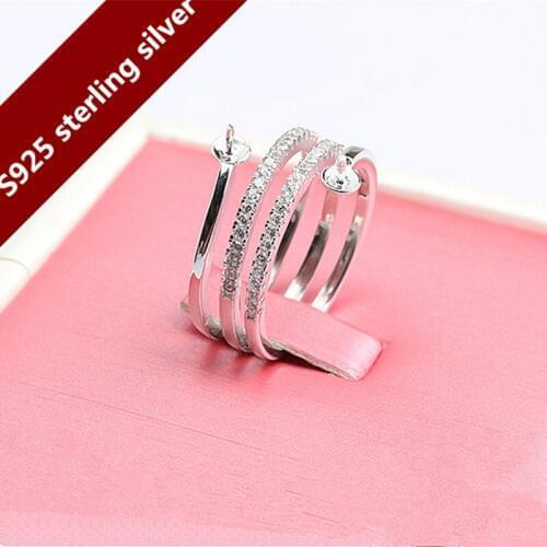 High quality 925 sterling silver Inlaid zircon Luxury multilayer adjustable size pearl gem ring brace Free shipping S004