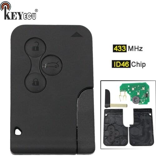 KEYECU 433Mhz ID46 Chip Replacement 3 Button Smart Card Remote Car Key Fob for Renault Megane Scenic 2003-2008 With Uncut Blade