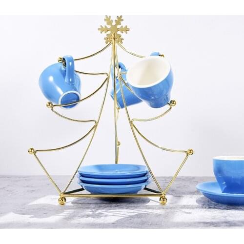 Christmas Tree Shape Iron Vacuum Plating Mug Holder Tea Cup Storage Rack