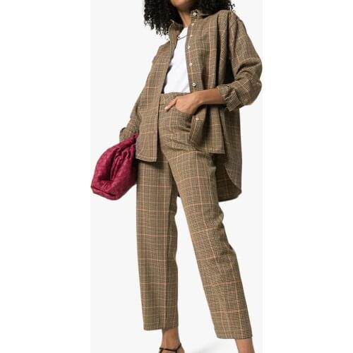 Women Pants Pure Color 2020 New Check High Waist Straight Leg Wide Leg Pants Straight Leg Pants