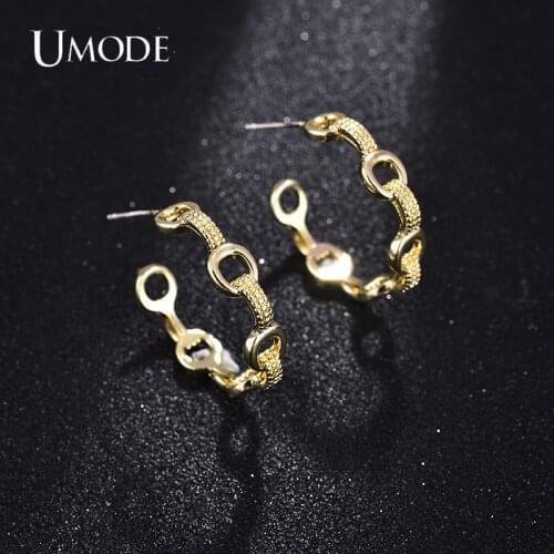 UMODE NEW C-shaped Golden Stitching Semicircular Circle Earrings for Women Fashion Earring Jewelry Dating Party Gift UE0691