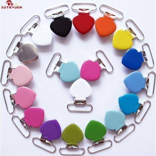 1'' 25mm Metal Clips for Suspender Belt Pacifier Clips Heart Enamel Suspender Clip Wholesale 50 Pcs Mix 16 Colors SUTOYUEN