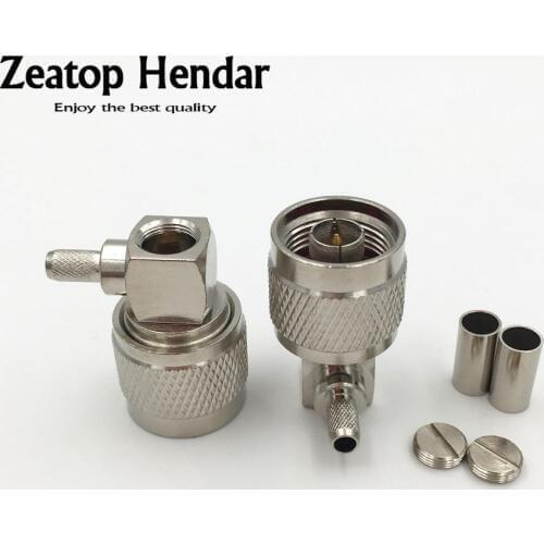 10Pcs Brass N Male Plug 90 Degree Right Angle for Crimp RG58 RG142 LMR195 RG400 RG223 Cable Straight Body Connector
