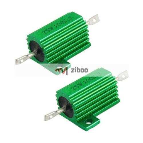 2Pcs 25W 100 Ohm Green Aluminum Housed Wirewound Resistors 51 x 21 x 15mm