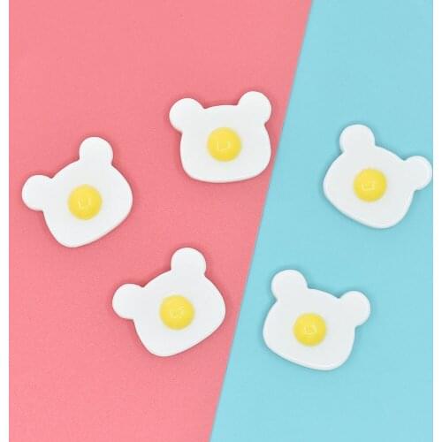 20Pcs Cartoon Bear Poached Egg Flatback Resin Cabochon Kawaii Fake Food Fit Phone Deco Parts DIY Scrapbooking Hair Accessories