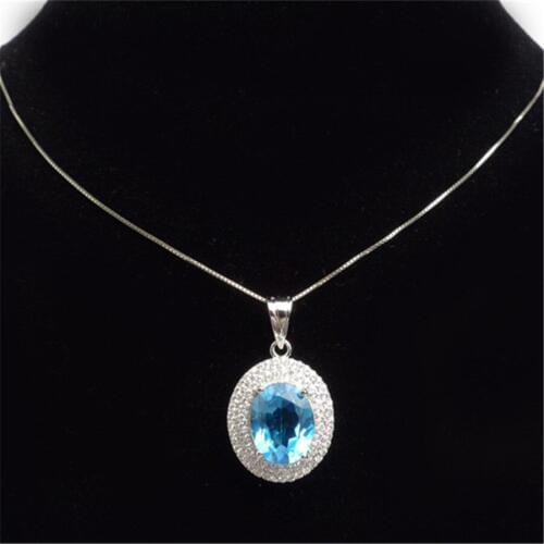 2018 Newly Fashion Silver Zircon Jewelry Pendant For Nacklace Charm Suspension Natural Blue Quartz Crystal Round Pendant 20*15mm