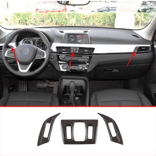 3pcs Black Wood Grain For BMW X1 F48 2016-2019 ABS Plastic Dashboard Air Vent Outlet Frame Trim For BMW X2 f47 2018 2019