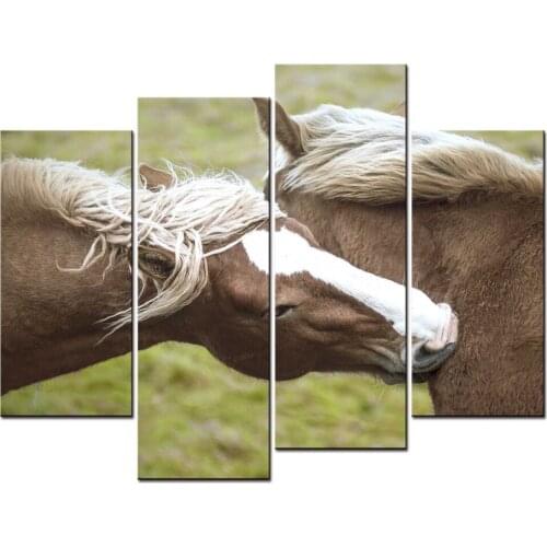 4 pieces / set Modern Minimalist brown White Animal Horse Head Photo Huge Art Print Wall Picture Canvas Painting Home Deco