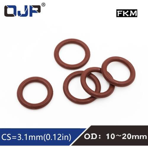 5PCS Fluorine rubber Ring Brown FKM O ring Seal CS:3.1mm OD10/11/12/13/14/15/16/17/18/19/20mm Rubber ORing Seal OilRing Gasket