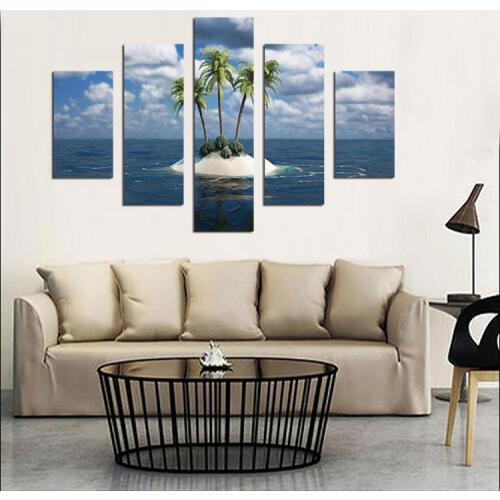 5 Pieces/set HD Island with Palm Tree Painting on Canvas Art Wall Pictures for Home Decoration Living Room Unframed Cuadros