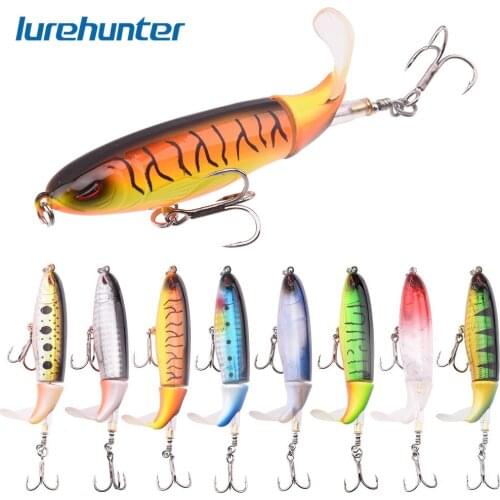 8pcs Whopper Plopper 10cm 13g Floating Popper Fishing Lure Artificial Hard Bait Wobbler Rotating Tail Fishing Tackle 3D Eyes