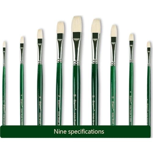 9 Kinds Waterpaint Gouache Oil Painting Pen Flat-headed Pig Bristle Hair Paint Brush Students Paint Brushes School Art Supplies