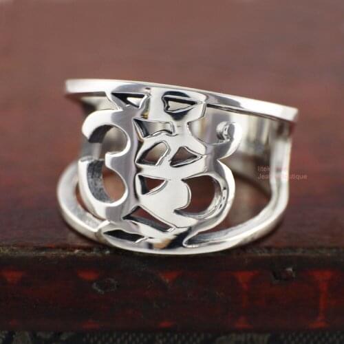 925 Sterling Silver Namaste Om Ohm Yoga Zen Hollow Ring Women Men A3799