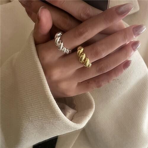 AOMU 2021 New Year Trendy Punk Twisted Metal Adjustable Open Rings For Women Jewelry Gifts Accessories