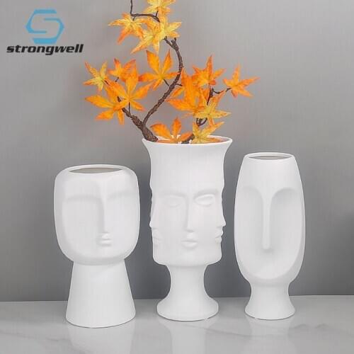 Strongwell White Porcelain Vases Flower Arrangement Home Decoration Accessories Abstract Human Face Hydroponics Ornament Crafts