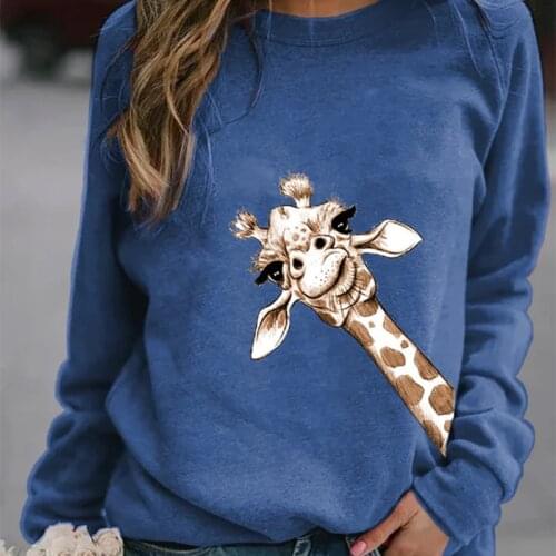 Spring Autumn Plus Size Tops Harajuku Cute Cartoon Giraffe Shirt Women Animal Print Long Sleeve Casual Loose Female Top