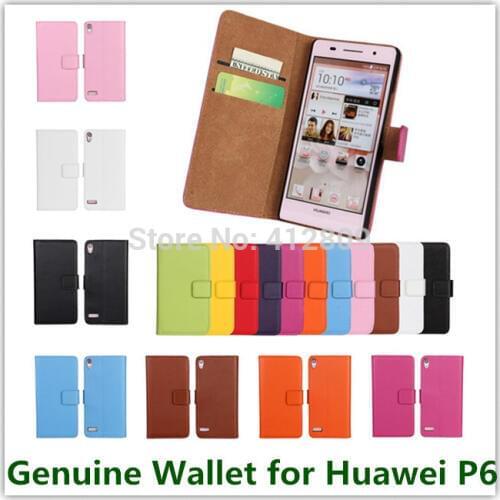1PCS Genuine Leather Case for Huawei Ascend P6 with Card Holder and Slot Stand Cellphone Case Free Shipping