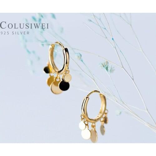 Colusiwei Minimalist Round Sequins Tassel 925 Sterling Silver Hoop Earring for Women Korea Style Geometric Earring Fine Jewelry