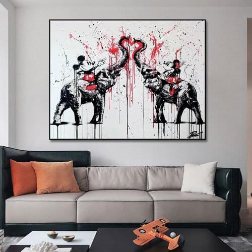 Disney Amine Mickey Minnie With Elephant Love Posters and Prints Canvas Painting On the Wall Art Pictures for Room Home Decor