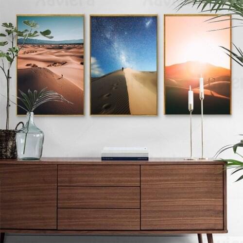Home Decoration Natural Landscape Canvas Painting Mural Picture Sunset & Blue Sky Desert Poster and Print Living Room Wall Art