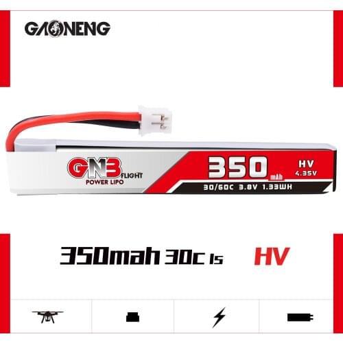 Gaoneng GNB FPV Lipo Batteries 1S 350mAh 3.8V 30C/60C 4.35V HV PH2.0 Plug for BetaFPV 65S UK65 Blade Inductrix UR65 Whoop Drone