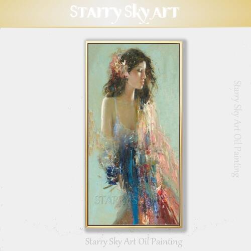 Artist Pure Hand-painted High Quality Impressionist Sexy Lady Oil Painting Beautiful Lady Portrait Oil Painting for Wall Decor