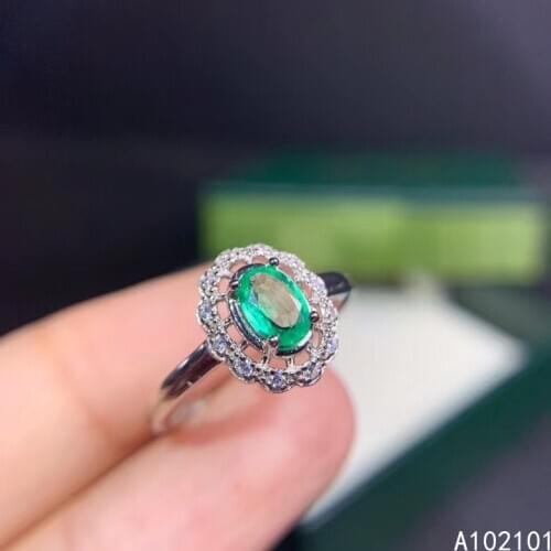 KJJEAXCMY fine jewelry S925 sterling silver inlaid natural Emerald new girl popular gemstone ring support test hot selling