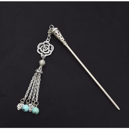Classic Women Chopsticks Hair Stick Hairpin Chinese Style Vintage Silver Color Metal Headdress Wedding Bridal Hair Accessories