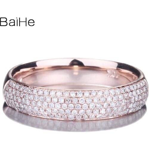 BAIHE Solid 14K Rose Gold 0.39CT H/SI Round Natural Diamonds Wedding Band Gift Fine Jewelry Engagement Women Trendy Diamond Ring