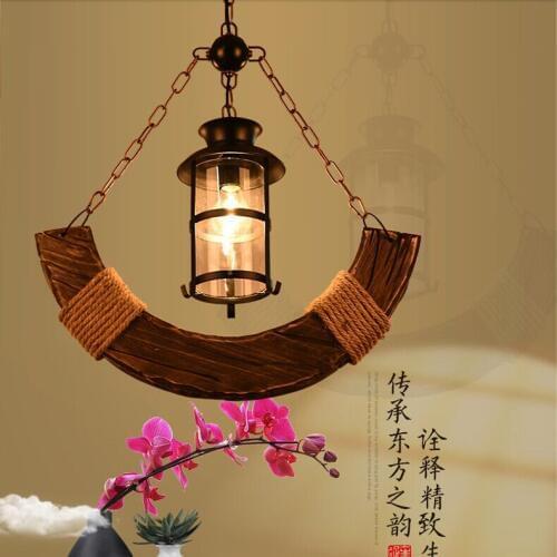 Loft retro country hemp wood moon boat pendant light coffee restaurant bar dinging room hanging lighting