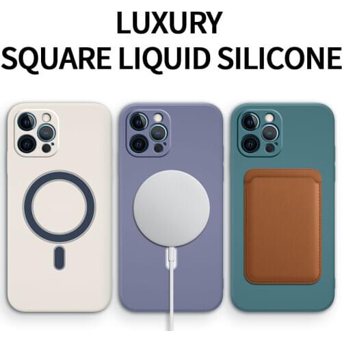 Magnetic Square Shockproof Magsafe Wireless Charging Liquid Silicone Phone Case For iPhone 12 11 Pro Max Mini Cover Fundas Coque