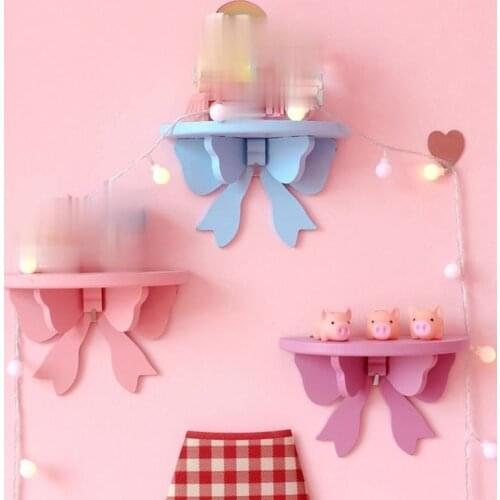 Lovely Nordic Bow-knot Wooden Shelf Girls Bedroom Decoration Shelves Wall-Mounted Storage Racks Kids Christmas Gifts Home Decor