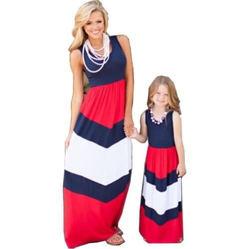2021 Mom and Daughter Dress Kids Parent Child Outfits Mommy and Me Family Matching Mother Daughter Dresses Clothes Striped