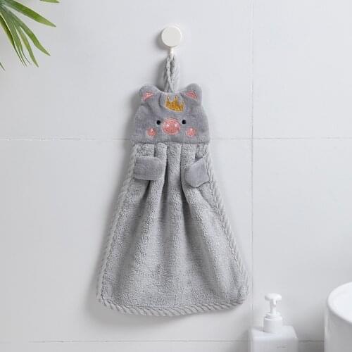 1Pcs Soft Korean Style Hand Towel Cartoon Pig Embroidery Handkerchief for Household Wall Mounted Kitchen Supplies