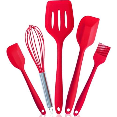 5 Pieces Silicone Baking Cooking Kitchen Tools Set Thermostable Slotted Turner and Eggbeater Kitchenware Sets for Non-Stick Pot