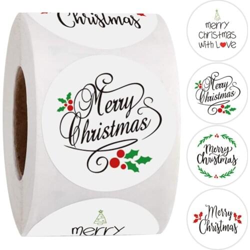 500Pcs/Roll Merry Christmas Stickers for Xmas decoration Round Sealing Labels Envelope Gift Box Cards Stickers Scrapbook decor