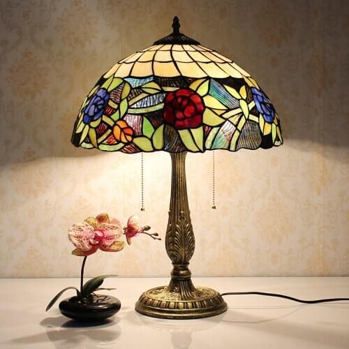 Tiffany Table Lamp Classic European Baroque Stained Glass Bedside Lamp E27 110-240V