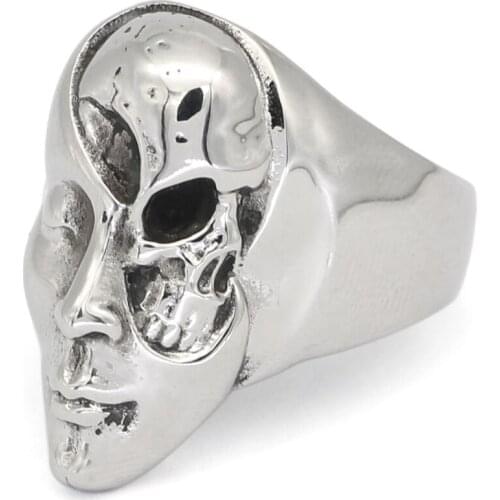 Stainless Steel Human Duality Hide Yin and Yang Skull Rings Mens Punk Goth Biker Ring Women Jewelry