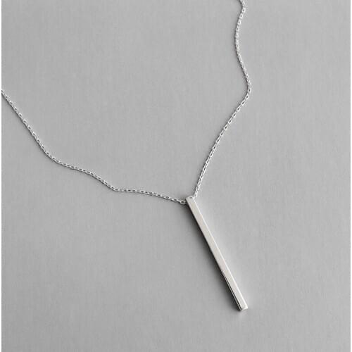 Real sterling 925 silver rectangular stick necklace woman accessories, minimalist friendship pendants necklaces neck jewelry