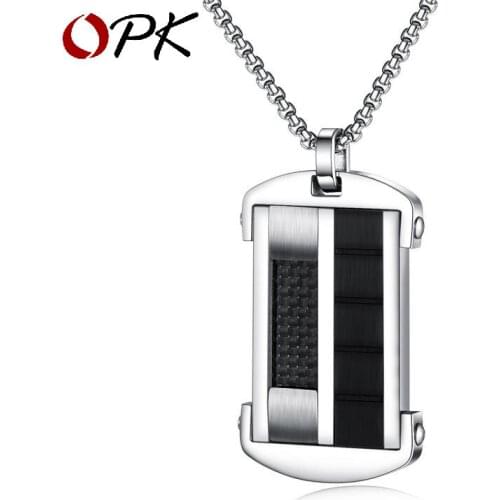 Opk Fashion European And American New Brand Personalized Black Carbon Fiber Trendy Mens Army Pendant Titanium