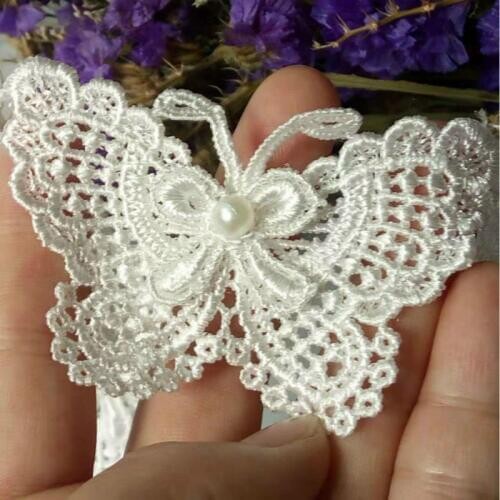 1 Yard Soluble Butterfly Bowknot Pearl Embroidered Lace Trim Fabric Lace Ribbon Handmade DIY Sewing Craft Costume Hat Decoration