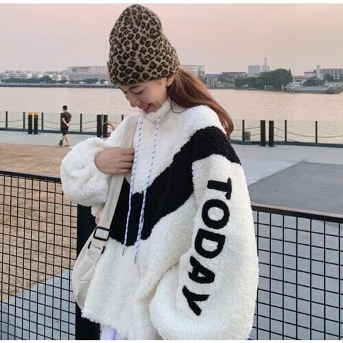 Boyfriend Style Warm Thick Faux Fur Teddy Hoodies Winter Designer Letter Coat Oversizes Loose Shaggy Women Jackets Outerwear