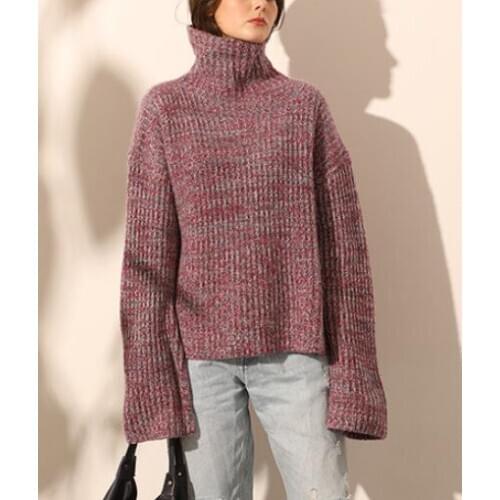 100% goat cashmere clip yarns thick knit women fashion high collar pullover sweater solid color S/M/L