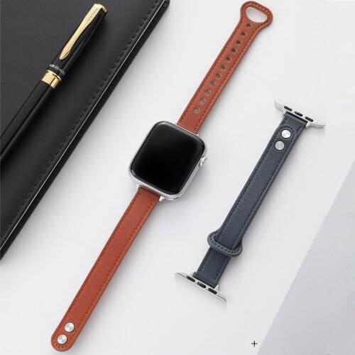 Slim Leather Strap for Apple watch band 44mm 40mm 38mm 42mm correa Bracelet iWatch Series SE 6 5 4 3 2 Single Tour watchband