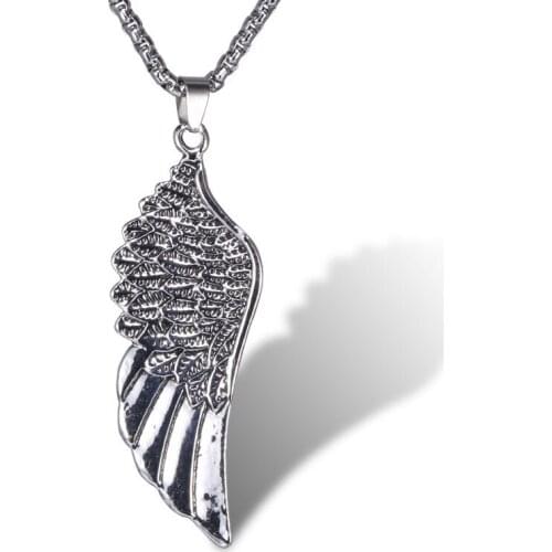 Vintage Feather Necklaces Pendant for Men Boy Gothic Angel Wings Long Chain Link Necklaces Punk Male Jewelry