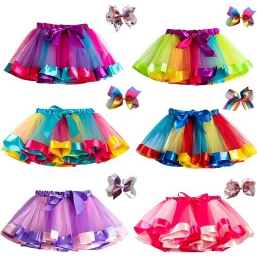 Girls Tutu Skirt Baby Girls Skirts Mini Pettiskirt Dance Rainbow Tulle Kids Princess Skirt Colorful Children Summer Clothing