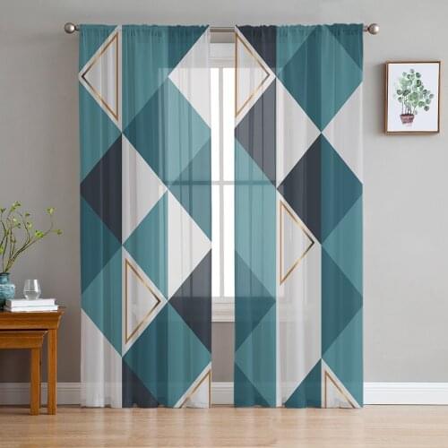 Triangular Blocks Geometric Tulle Sheer Window Curtains for Living Room Kitchen Children Bedroom Voile Hanging Curtain